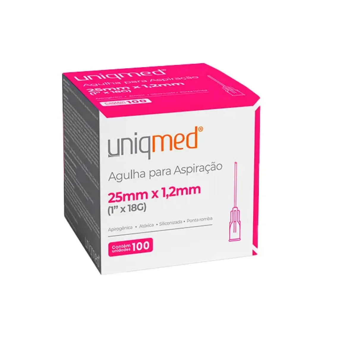 Agulha para Aspiração Uniqmed 18G 1,20 x 25 mm Caixa com 100 Unidades