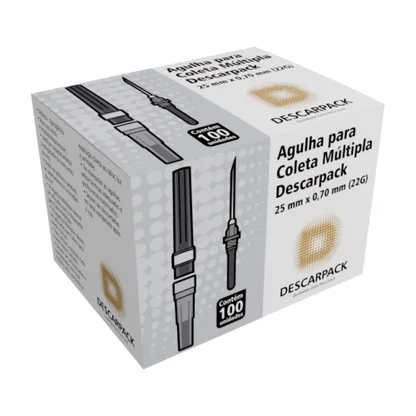 Agulha para Coleta Múltipla Descarpack 21G 0,80 x 25 mm Caixa com 100 Unidades