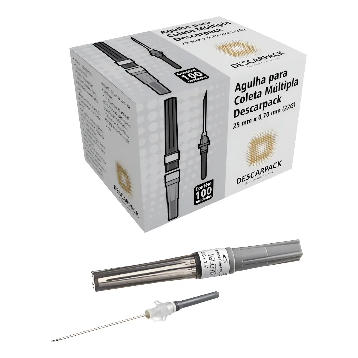 Agulha para Coleta Múltipla Descarpack 22G 0,70 x 25 mm Caixa com 100 Unidades