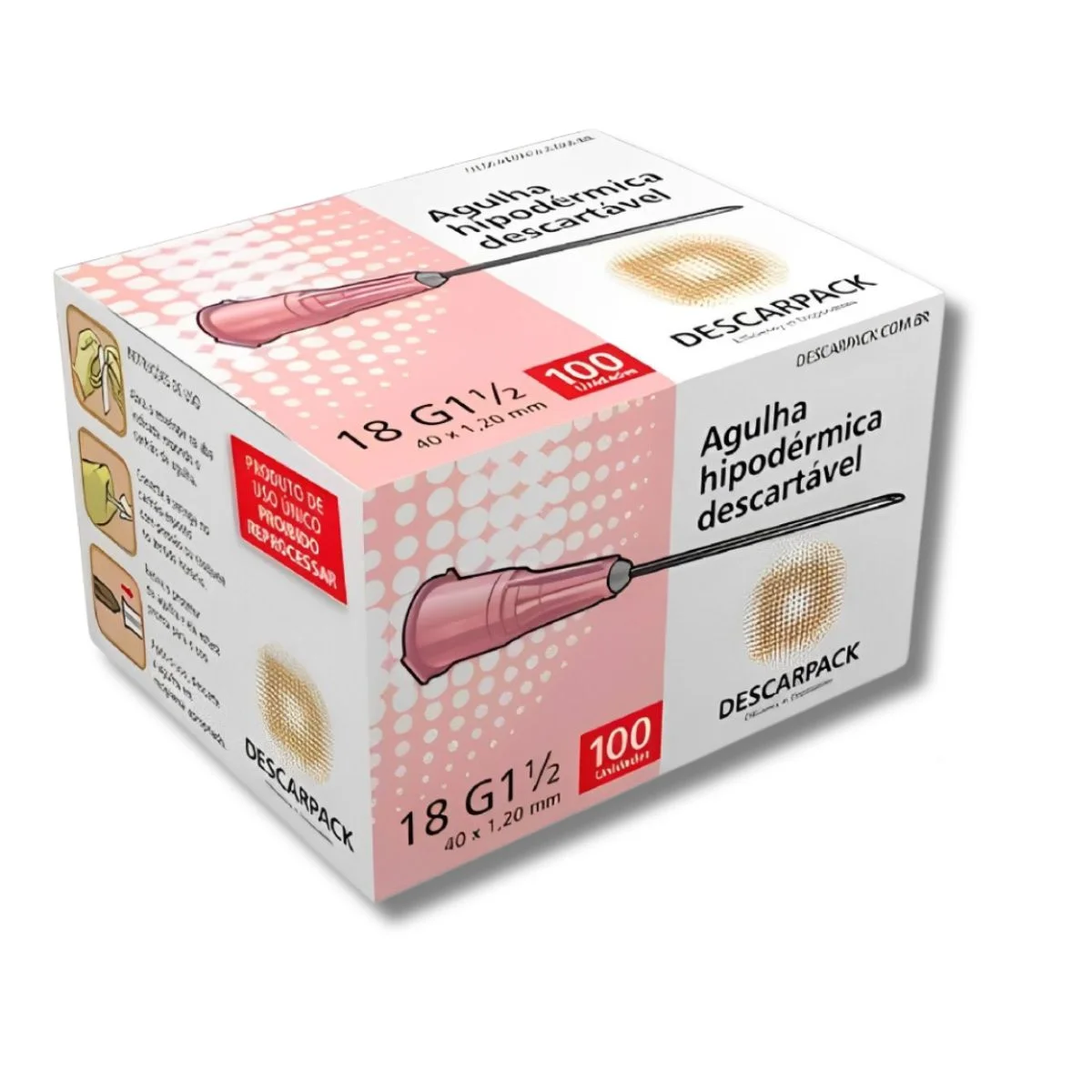 Agulha Hipodérmica BD 18G 1,20 x 40 mm Caixa com 100 Unidades