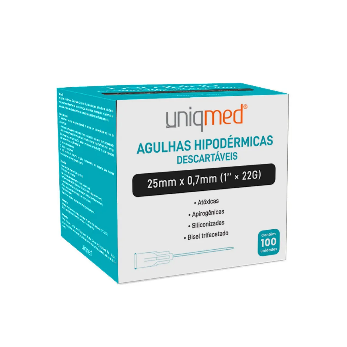 Agulha Hipodérmica Uniqmed 22G 0,70 x 25 mm Caixa com 100 Unidades, imagem 2