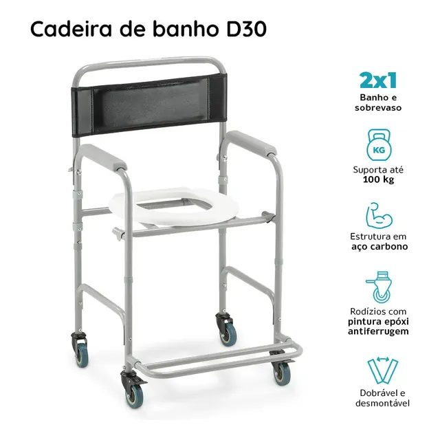 Cadeira de Banho Higiênica Dobrável D30 até 100 kg Dellamed, imagem 2