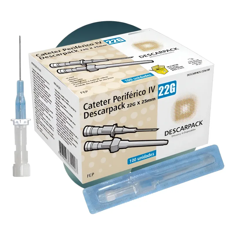 Cateter Periférico IV Descarpack 22G Caixa com 100 Unidades