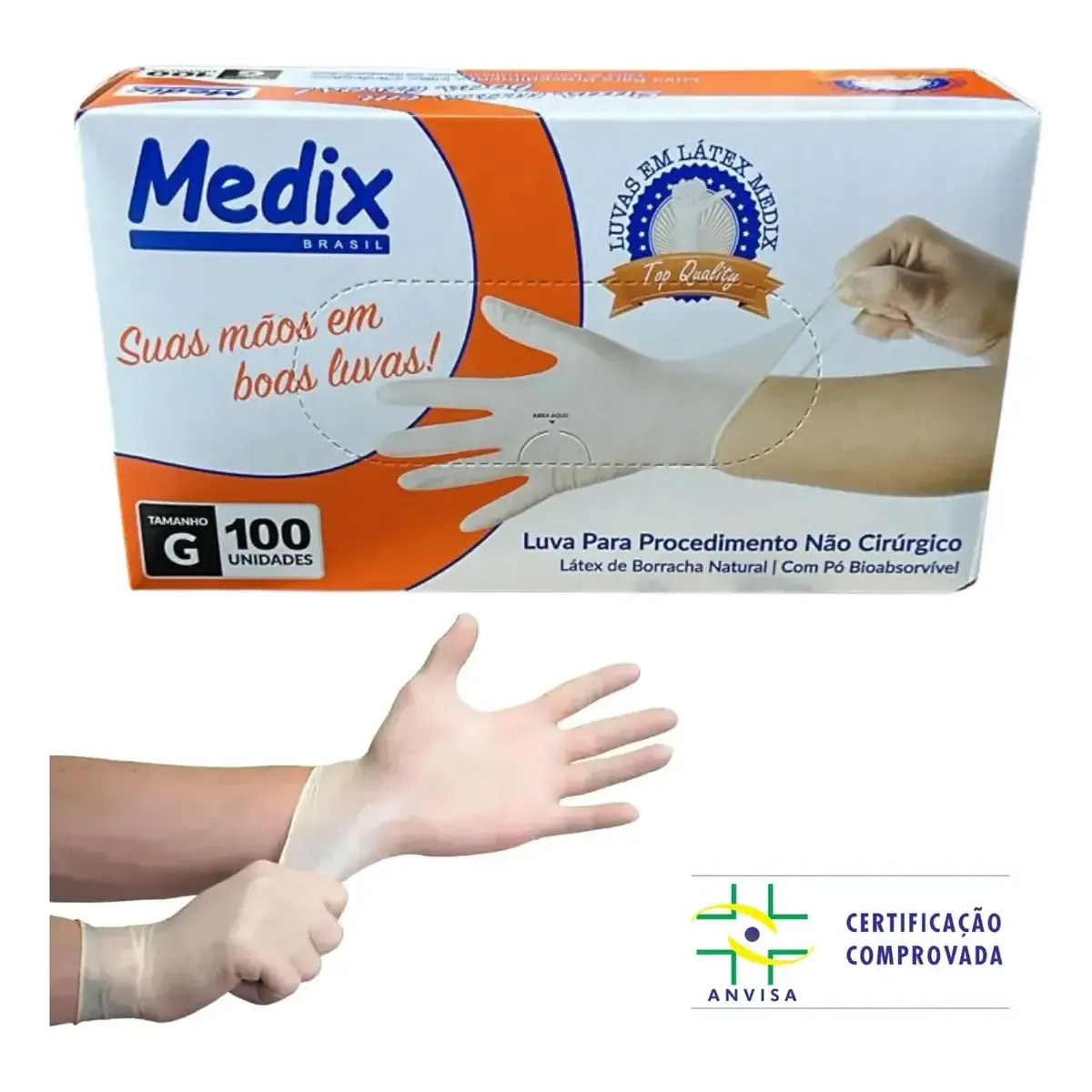 Luva de Procedimento Látex com Pó Medix Caixa com 100 Unidades